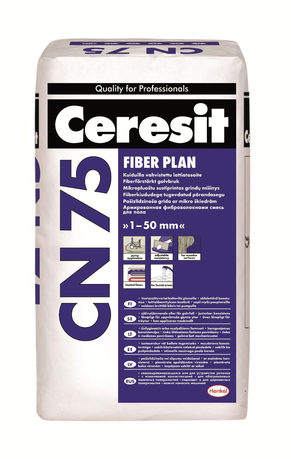 Išlyginamasis grindų mišinys CERESIT CN75 FIBER PLAN, 1-50 mm, 25 kg