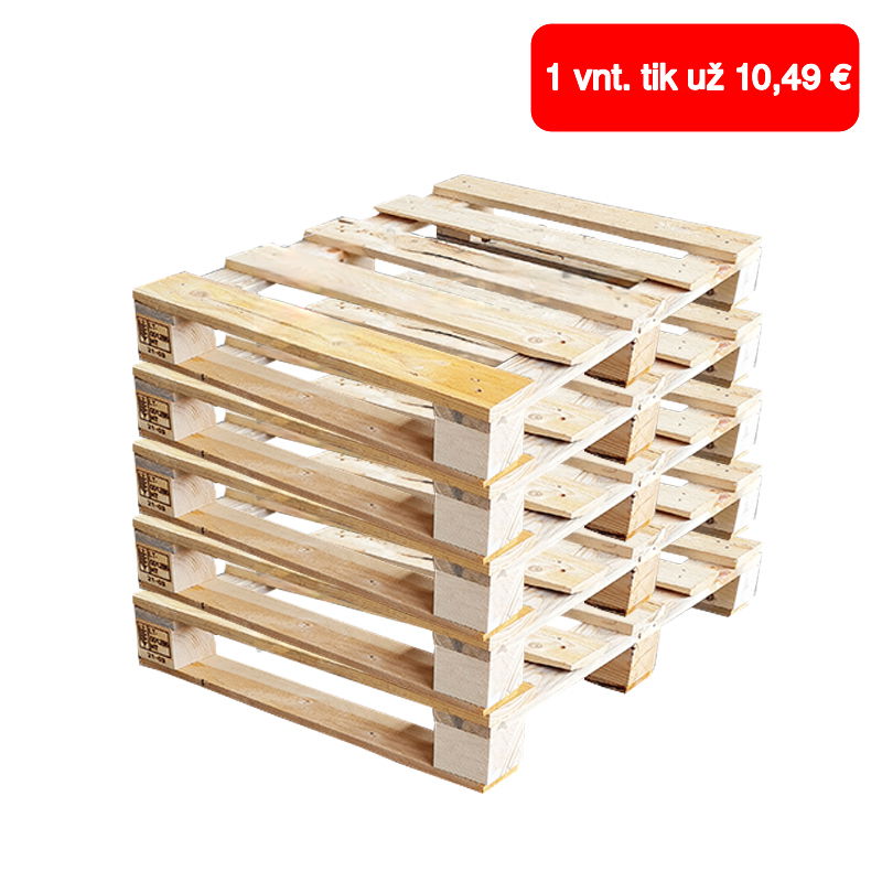 Naujas, vienkartinis, storų lentų, šviesus medinis 600x800 mm padėklas, apkrova iki 500 kg, 5vnt.