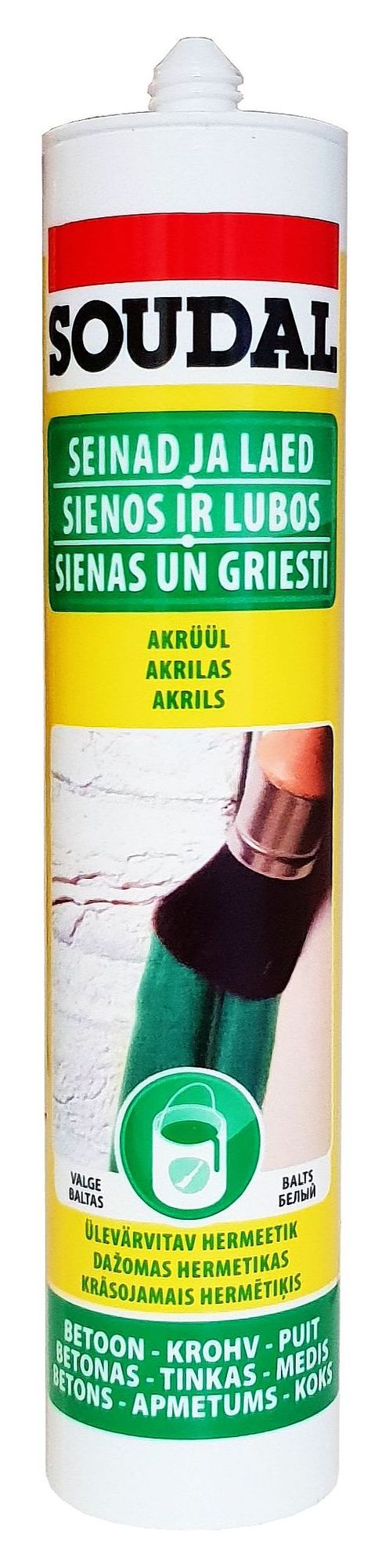Dažomas akrilinis hermetikas SOUDAL, baltos sp., 280 ml