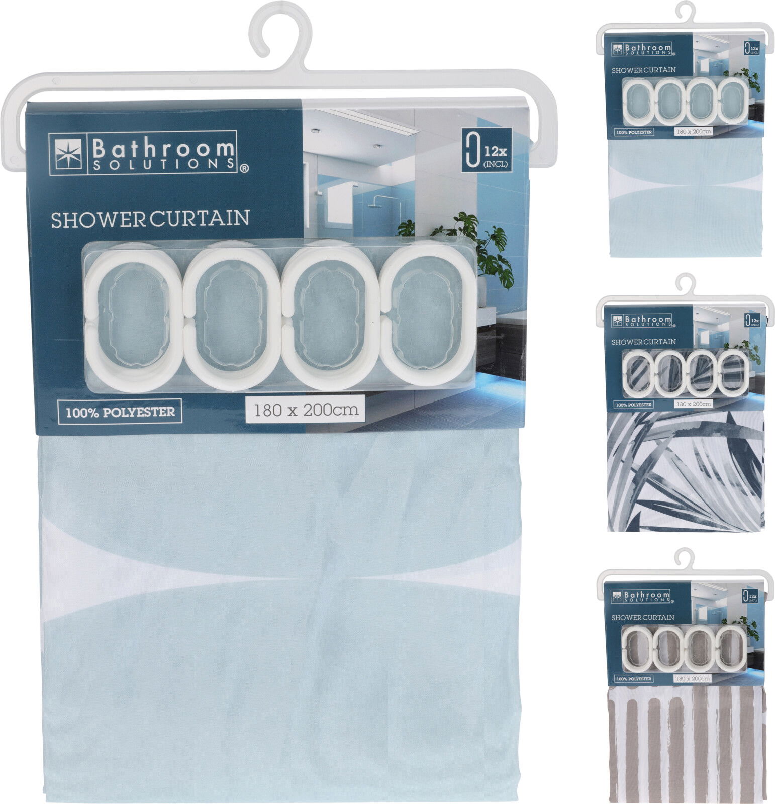 Dušo užuolaidos BATHROOM SOLUTIONS (180 x 200 cm), 100% poliesterio, trijų dizainų