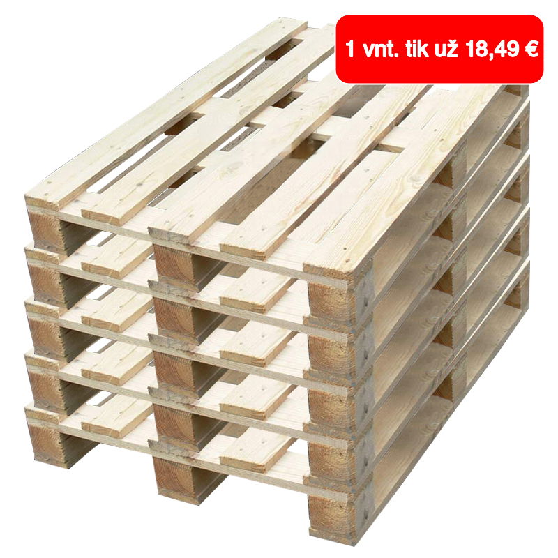Naujas, vienkartinis, storų lentų, šviesus medinis 1000x1200 mm padėklas, apkrova iki 1200 kg, 5vnt.