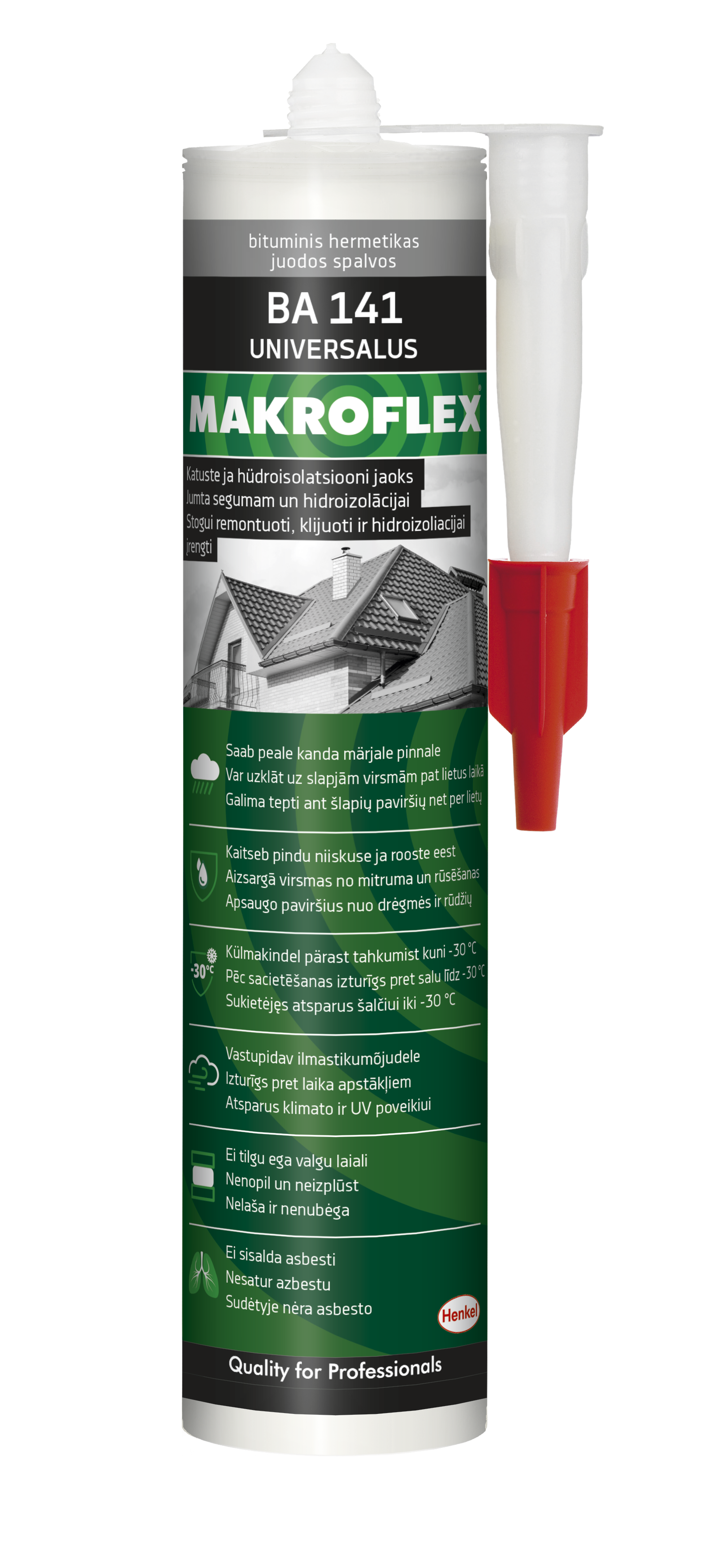 Bituminis hermetikas MAKROFLEX BA 141, juodos sp., 300 ml