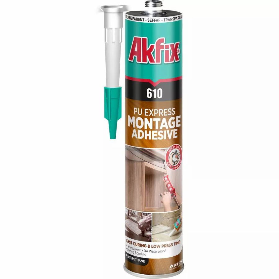 Montažiniai klijai AKFIX 610, poliuretaniniai, permatomi, 310 ml