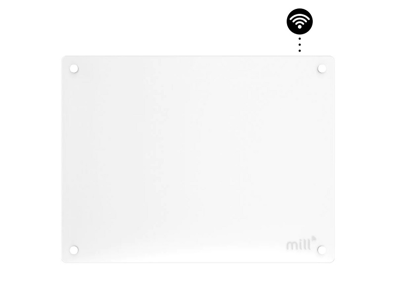 Stiklinis panelinis šildytuvas Mill Glass su WIFI, 600W, baltas