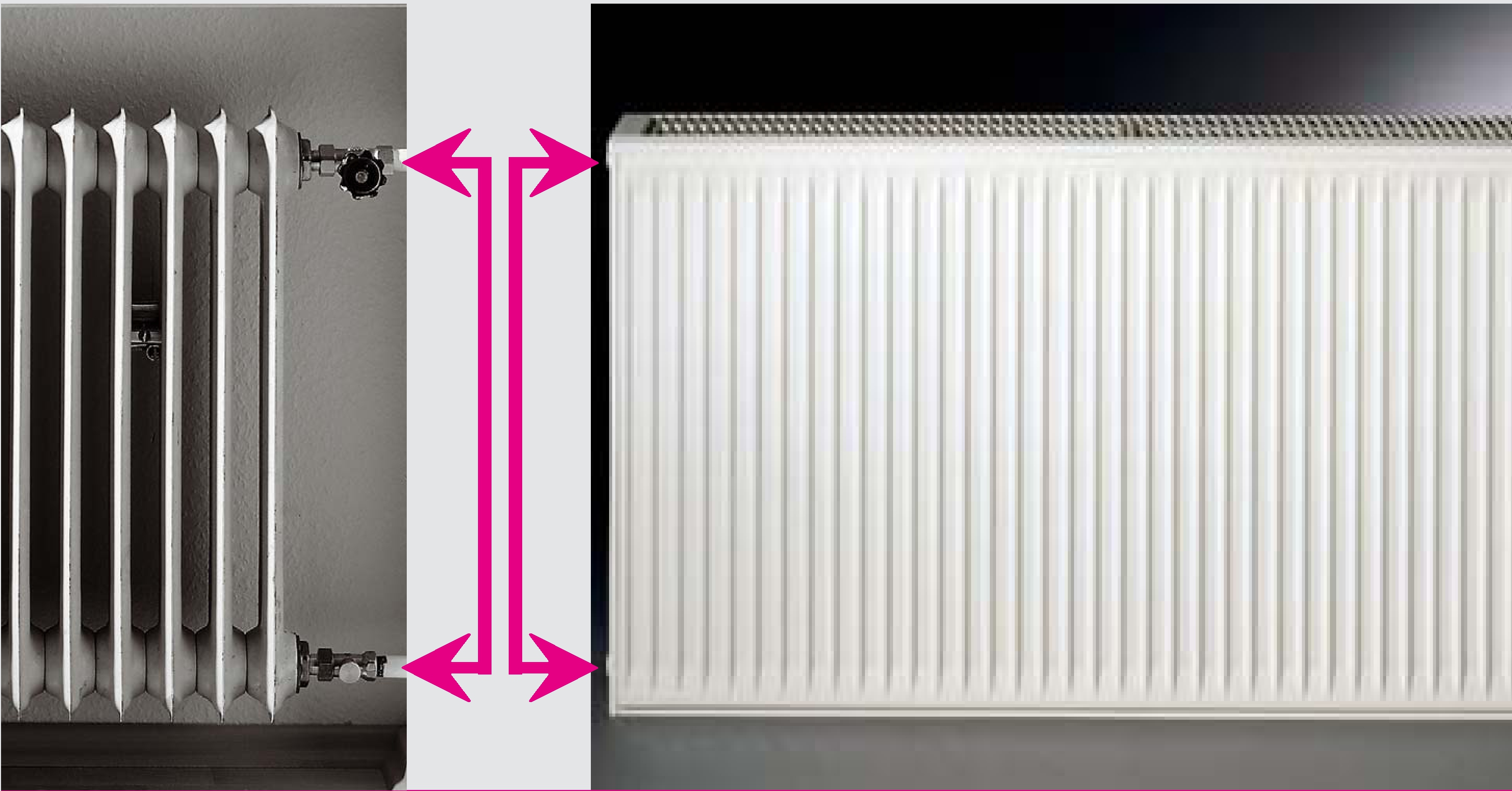 Renovacinis plieninis radiatorius HM 22C-AT-55-0800, prijungimas šoninis