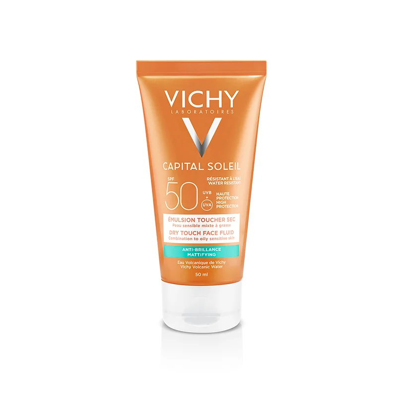 VICHY Capital Soleil Dry Touch Face Fluid SPF 50+ veido apsaugos nuo saulės skystis norma/riebalų. odai 50 ml