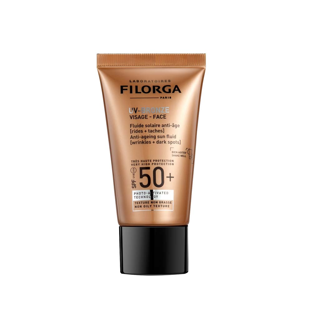 FILORGA UV-BRONZE FACE SPF 50+ Apsauga nuo saulės nuo senėjimo skystis veidui 40 ml