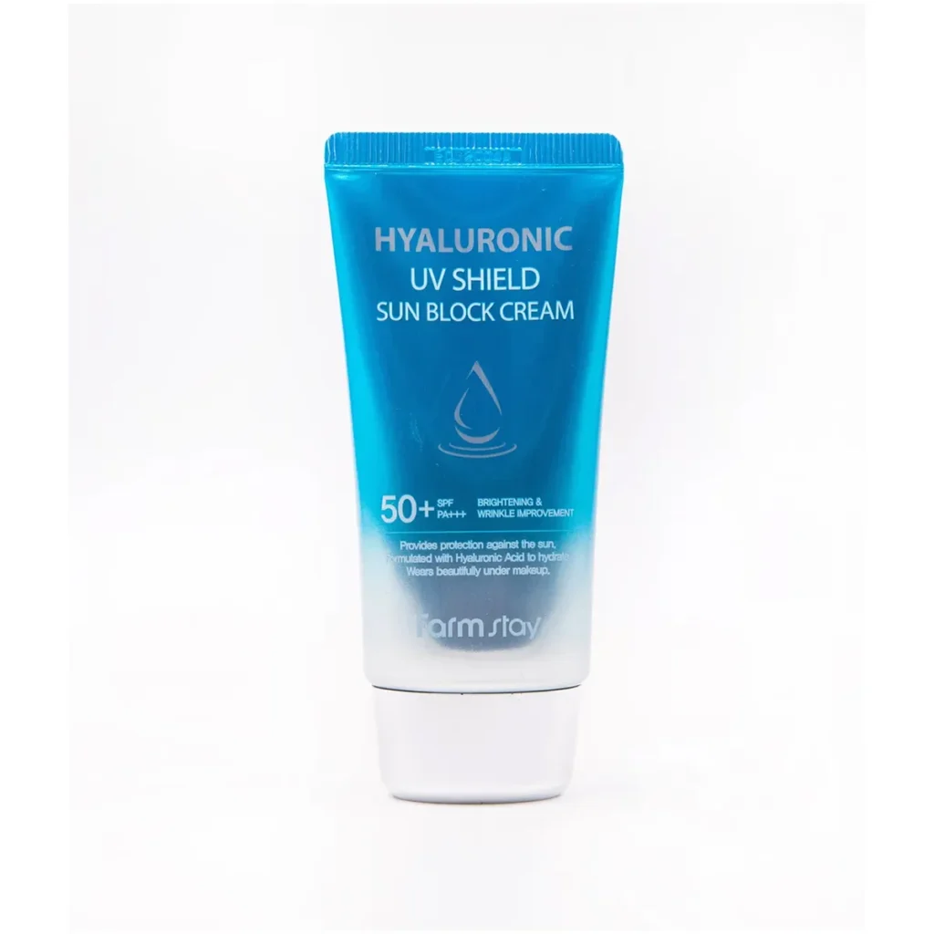 FarmStay Hyaluronic UV Shield Sun Block Cream – apsauginis kremas nuo saulės su hialurono rūgštimi