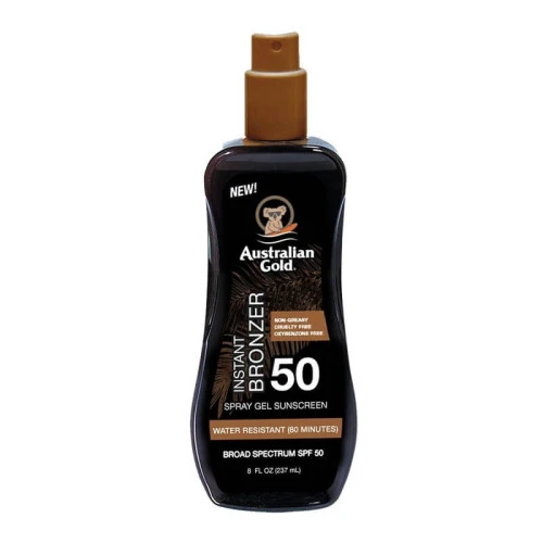 Australian Gold Purškiamas pienelis su apsauga nuo saulės ir bronzantais SPF50 Australian Gold Spray Gel Sunscreen With Instant