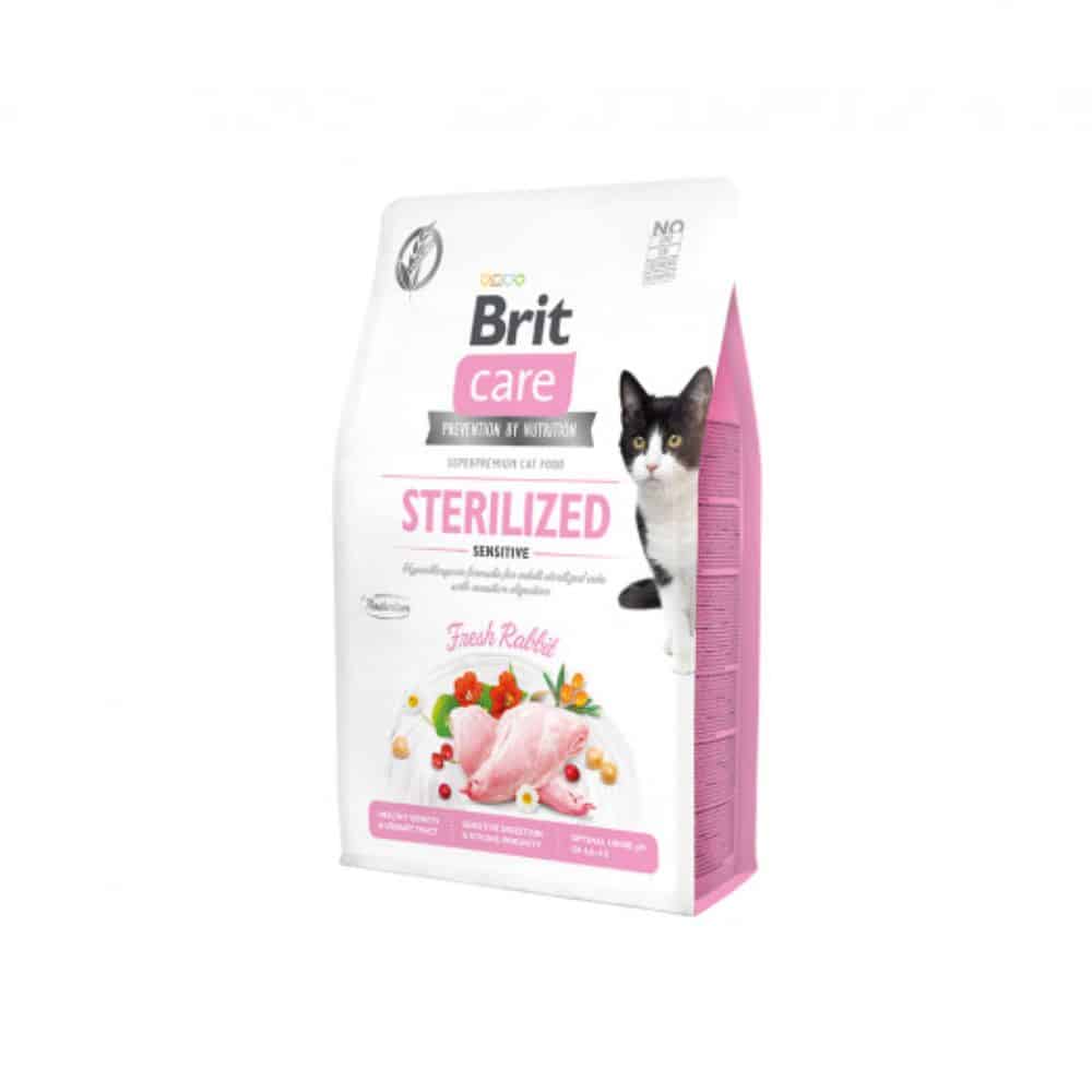 Brit Care Sterilized Sensitive Fresh Rabbit begrūdis sausas maistas sterilizuotoms katėms su triušiena - Produkto Svoris 400g