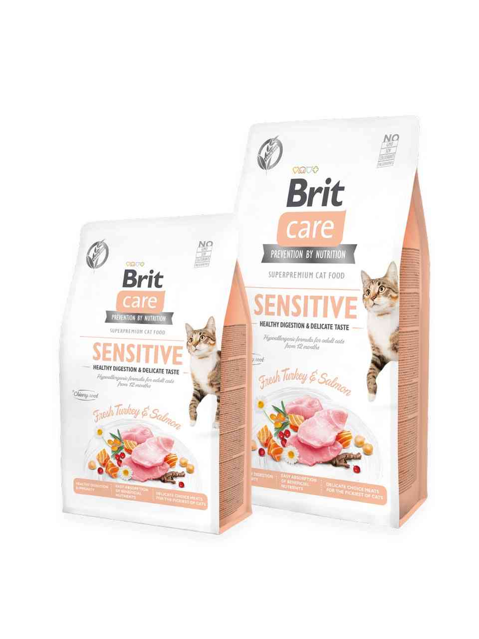 Brit Care Cat Sensitive Healthy Digestion & Delicate Taste begrūdis sausas maistas katėms jautriu virškinimu - Produkto Svoris 400g