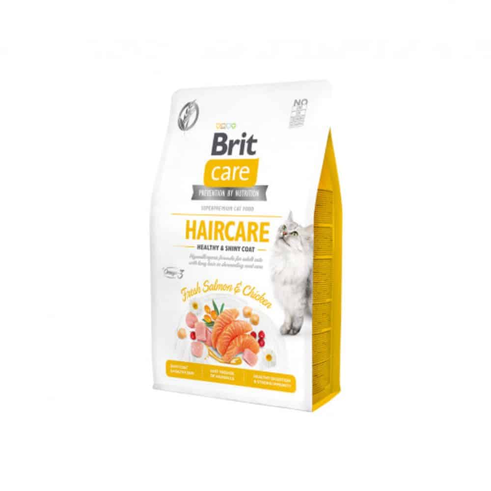 Brit Care Haircare Healthy and Shiny Coat begrūdis sausas maistas katėms - Produkto Svoris 400g