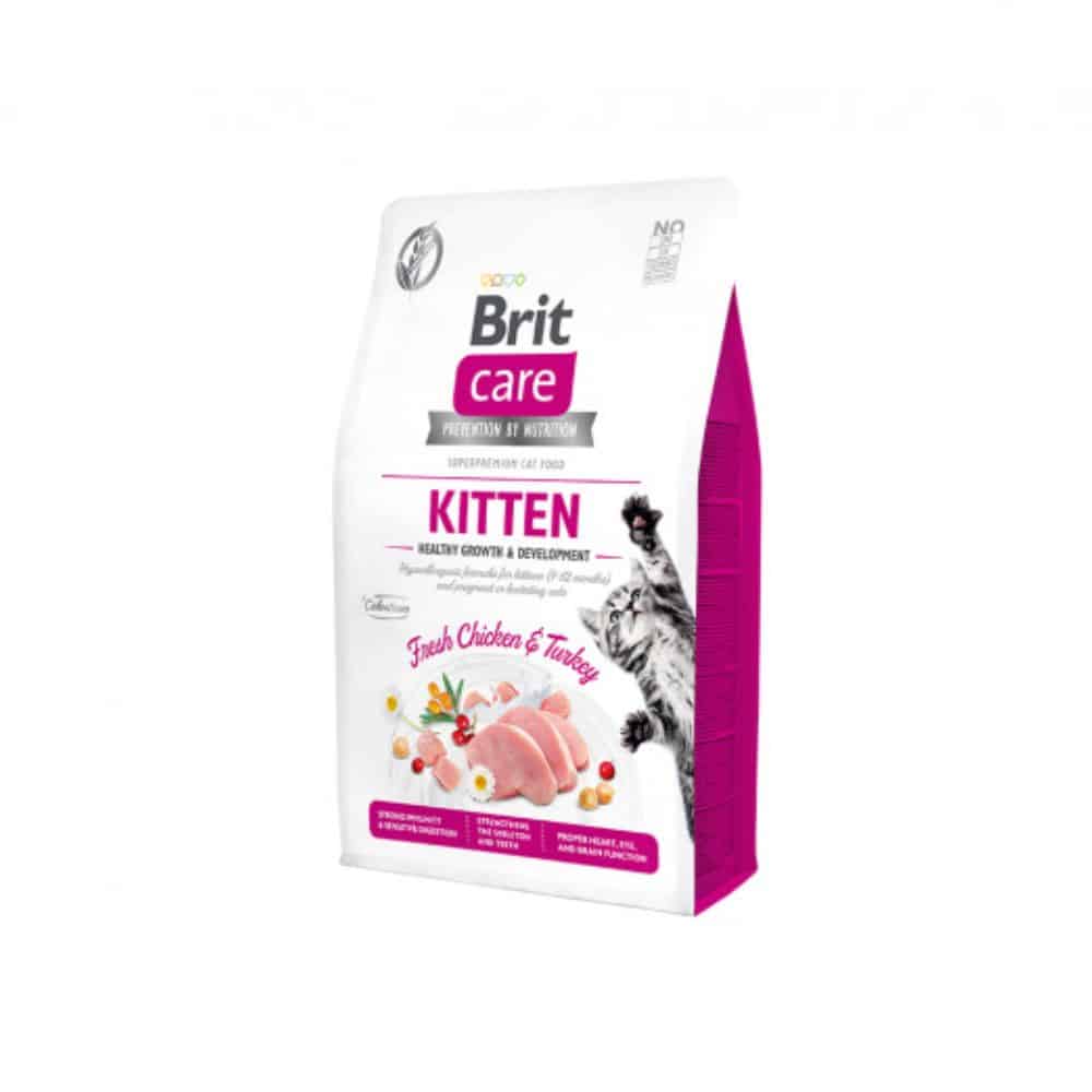 Brit Care Kitten Healthy Growth Development begrūdis sausas maistas kačiukams - Produkto Svoris 400g