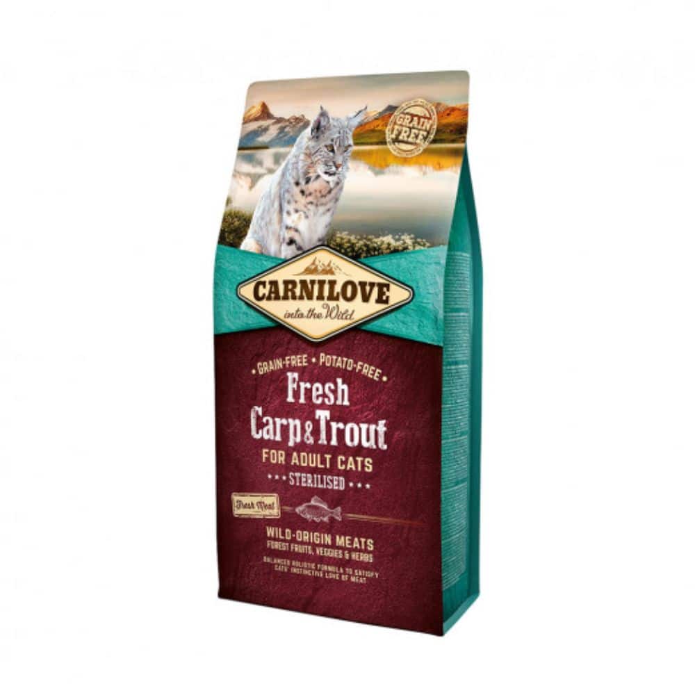 Carnilove Fresh Carp and Trout Adult Cat Sterilized begrūdis sausas maistas sterilizuotoms katėms - Produkto Svoris 400g