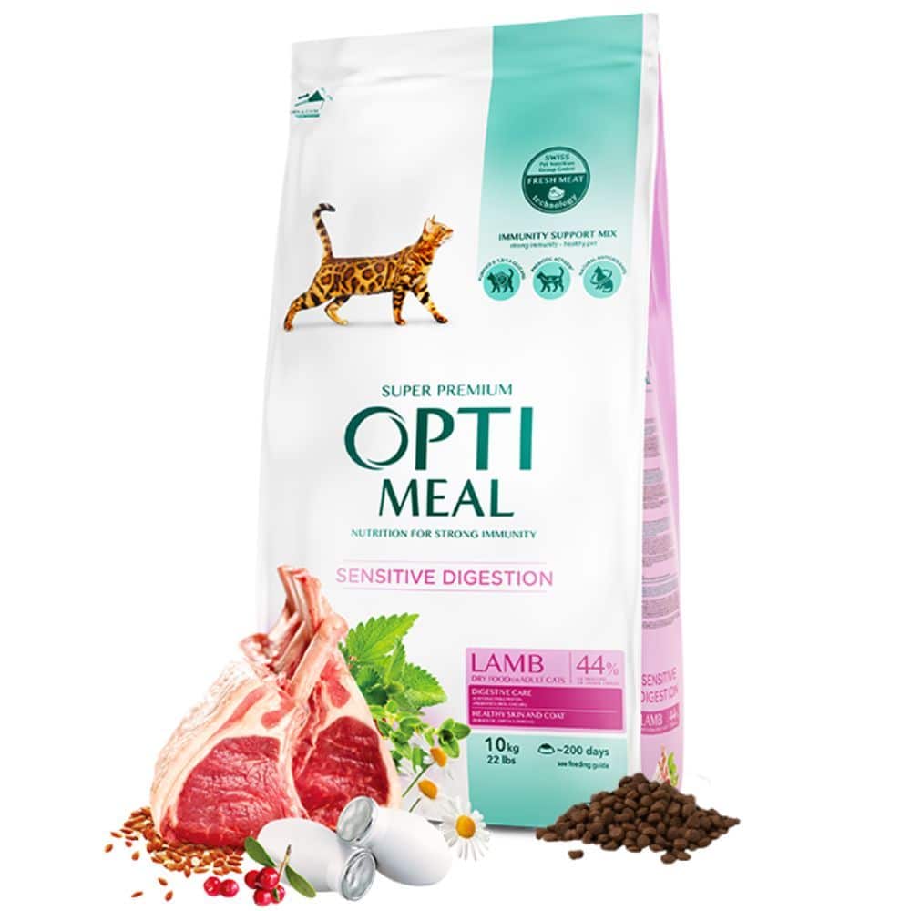 Optimeal Sensitive Digestion Lamb sausas maistas katėms su ėriena jautriam virškinimui 10kg