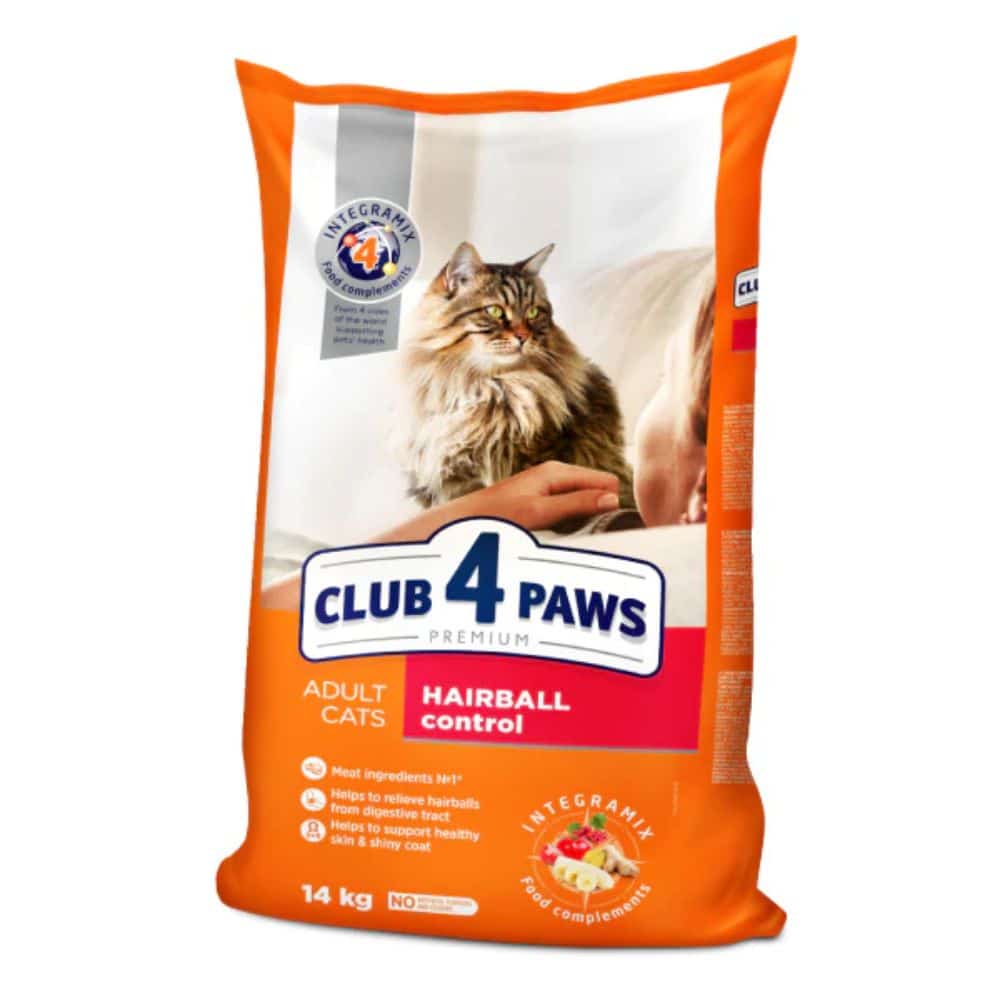 CLUB 4 PAWS Hairball Control sausas maistas katėms plaukų gumuliukų pašalinimui - Produkto Svoris 2kg