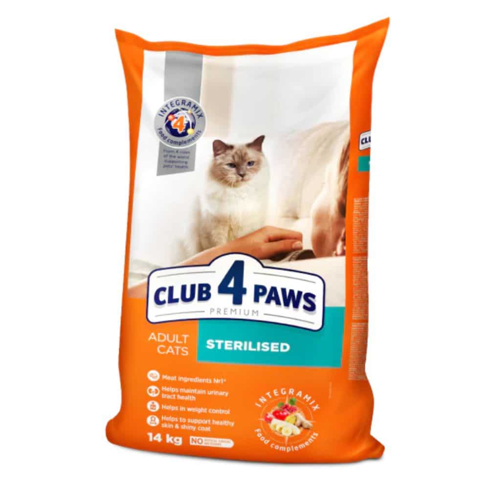 CLUB 4 PAWS Sterilised sausas maistas sterilizuotoms katėms - Produkto Svoris 2kg