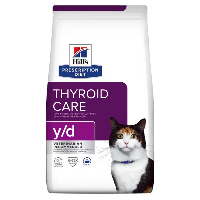 Hill's Prescription Diet Feline y/d sausas maistas katėms, skirtas palaikyti tinkamą skydliaukės veiklą, 1,5 kg