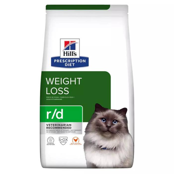 Hill's Prescription Diet Weight Loss r/d Chicken sausas maistas katėms, viršsvoriui mažinti, 1,5 kg