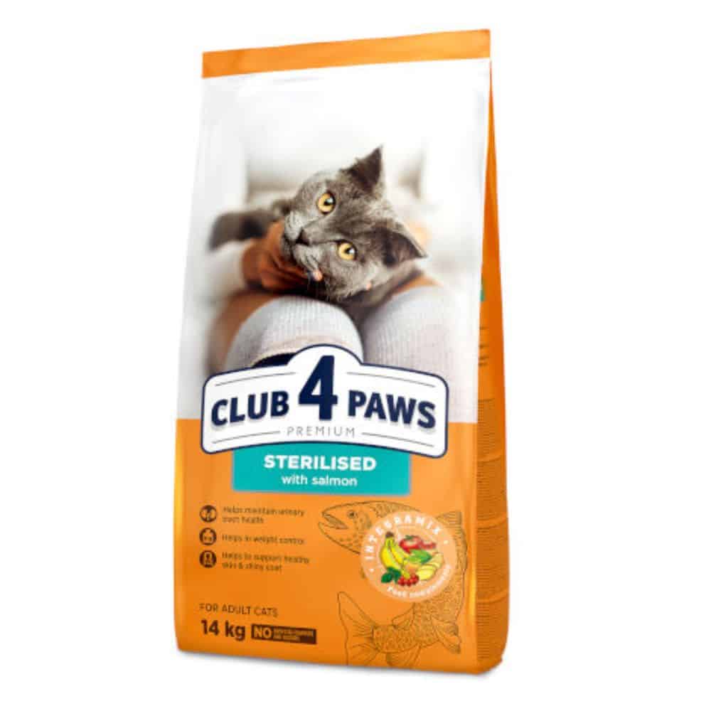 CLUB 4 PAWS Sterilised Salmon sausas maistas sterilizuotoms katėms su lašiša 14kg