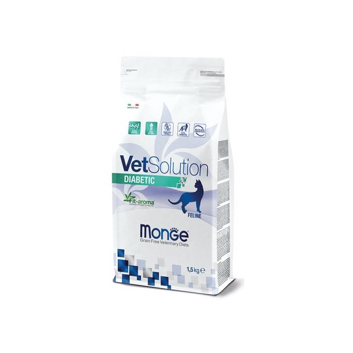 Monge VetSolution Cat Diabetic sausas maistas katėms, skirtas reguliuoti gliukozės tiekimą, 1,5 kg