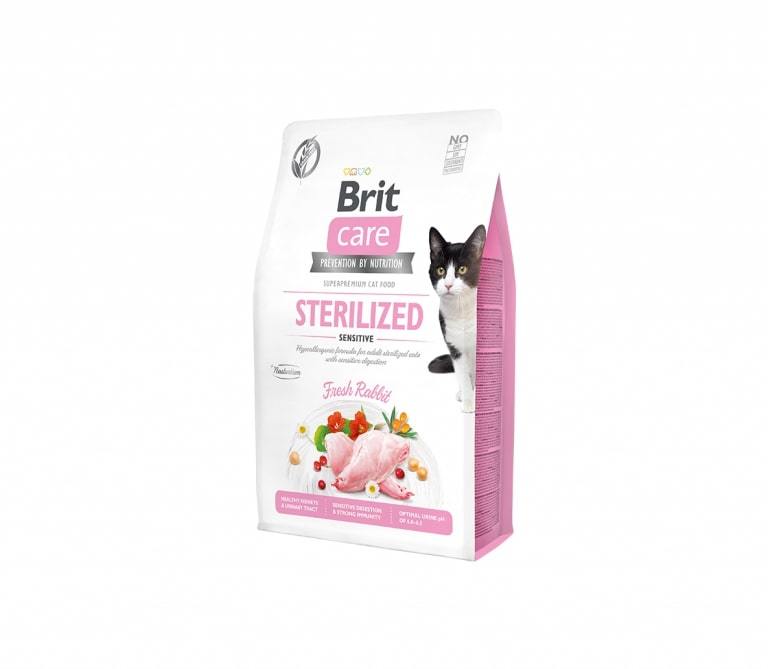 Brit Care Sterilized Sensitive Fresh Rabbit begrūdis sausas maistas sterilizuotoms katėms su triušiena - Produkto Svoris 400g