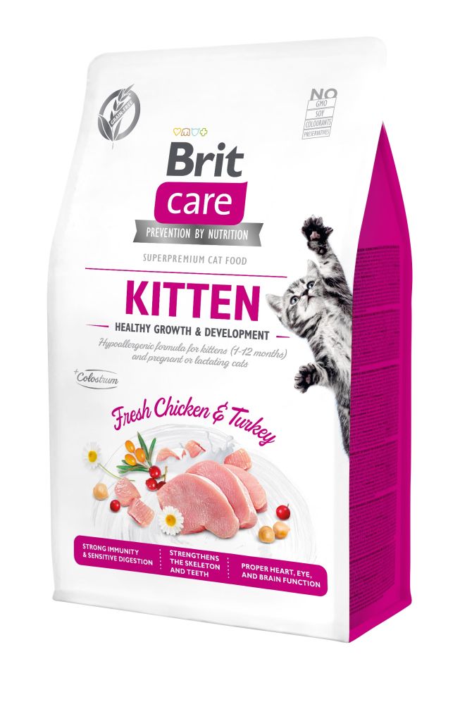 Brit Care Kitten Healthy Growth Development begrūdis sausas maistas kačiukams - Produkto Svoris 400g