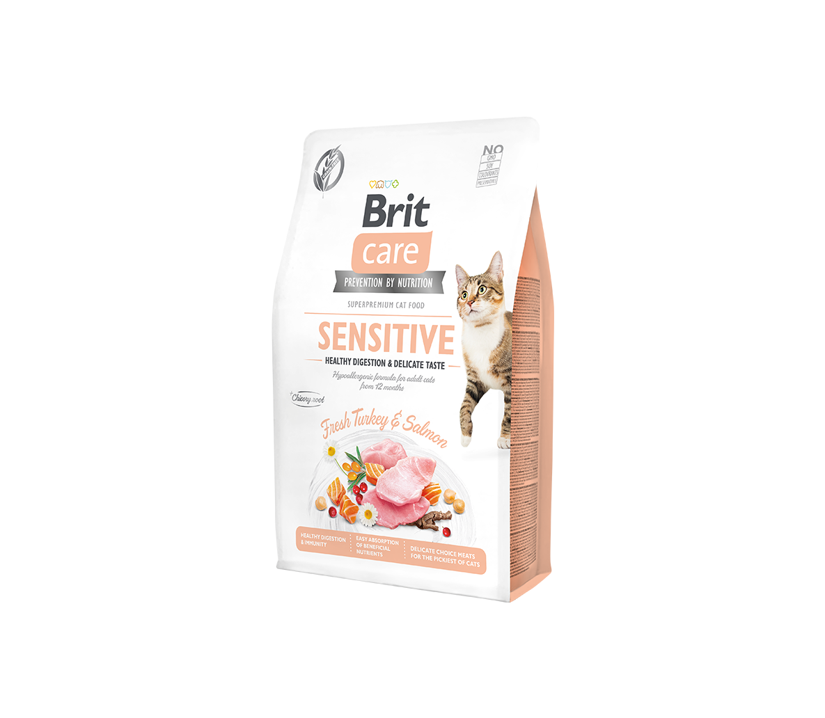 Brit Care Cat Sensitive Healthy Digestion & Delicate Taste begrūdis sausas maistas katėms jautriu virškinimu - Produkto Svoris 7kg