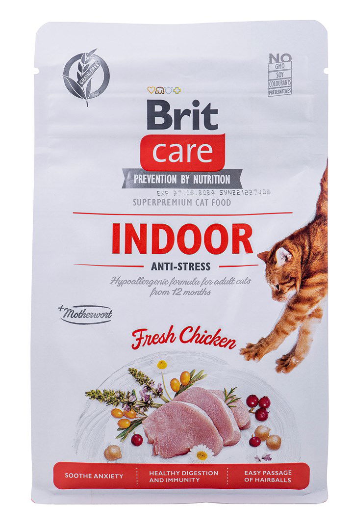 Brit Care Cat Indoor Anti-stress sausas maistas naminėms katėms - Produkto Svoris 400g