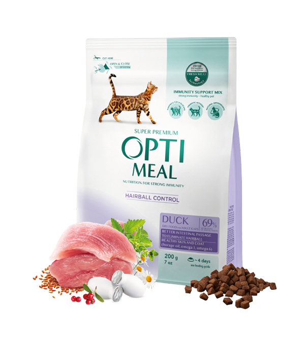 Optimeal™ Visavertis sausas maistas suaugusioms katėms su plaukų išvalymo efektu – antis 200g. - 10kg. 200g