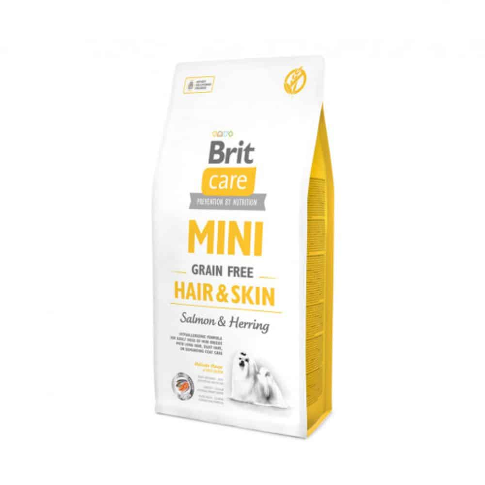 Brit Care Mini Hair Skin begrūdis sausas maistas mažų veislių šunims gražiam kailiui - Produkto Svoris 2kg