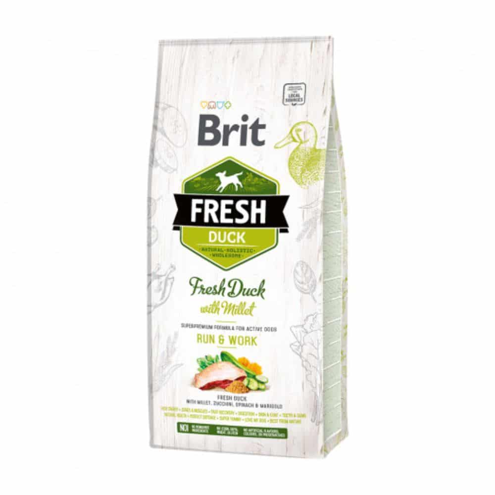 Brit Fresh Duck with Millet Active Run&Work sausas maistas suaugusiems šunims su antiena - Produkto Svoris 2.5kg