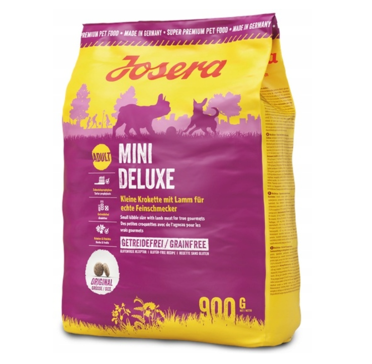 Josera MiniDeluxe begrūdis sausas maistas mažų veislių šunims su ėriena, 900 g