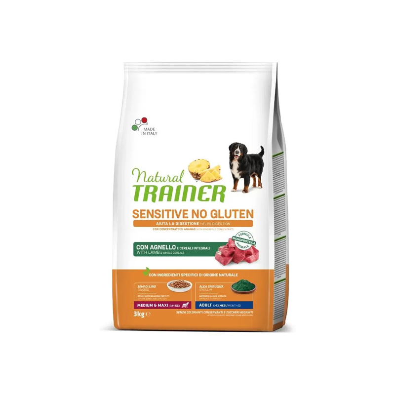 Natural Trainer Sensitive No Gluten maistas su ėriena vidutinių, didelių veislių šunims, 3 kg