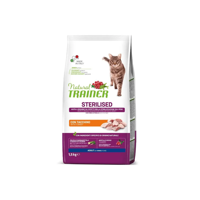 Natural Trainer Cat sausas maistas su kalakutiena sterilizuotoms katėms, 1,5 kg