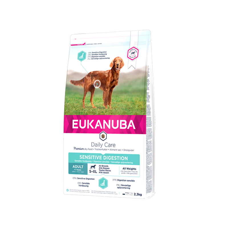 Eukanuba Daily Care Sensitive Digestion Adult visavertis pašaras suaugusiems jautrų virškinimą turintiems šunims 12kg