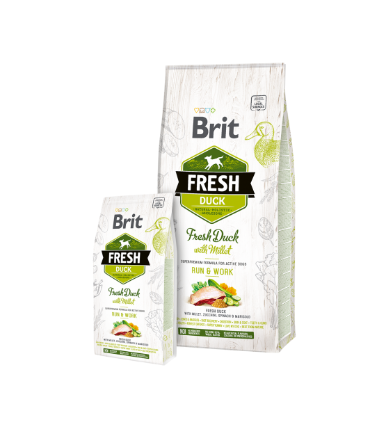 Brit Fresh Duck with Millet Active Run&Work sausas maistas šunims 12 kg