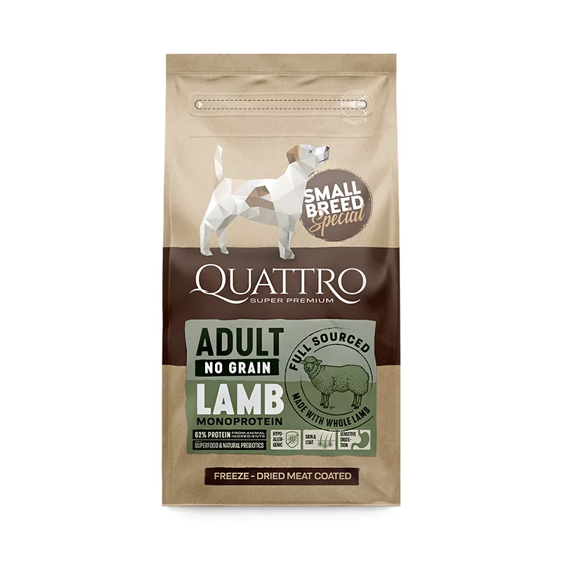 Quattro Adult Small Breed Lamb sausas maistas šunims 7 kg