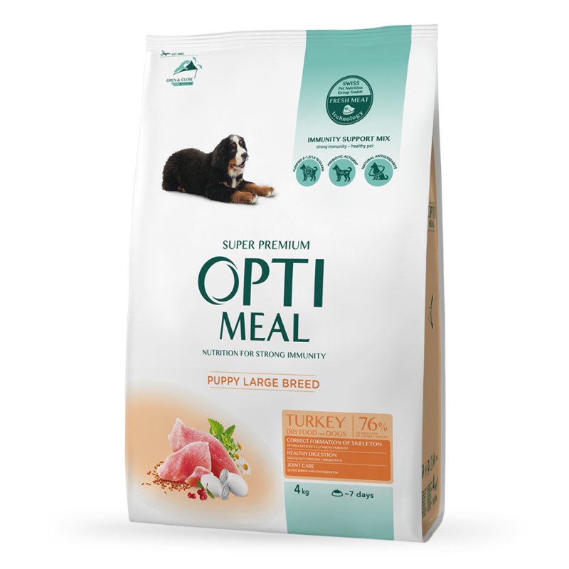 OPTIMEAL Visavertis sausas maistas didelių veislių šuniukams su kalakutiena 4 kg