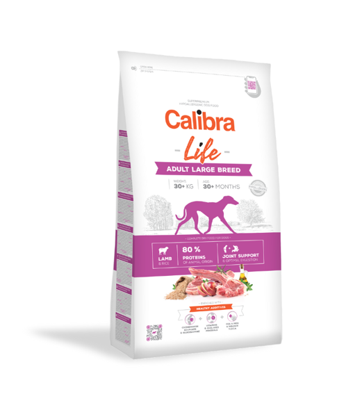 CALIBRA Dog Life Adult Large Breed Lamb sausas maistas suaugusiems didelių veislių šunims su ėriena 12 kg