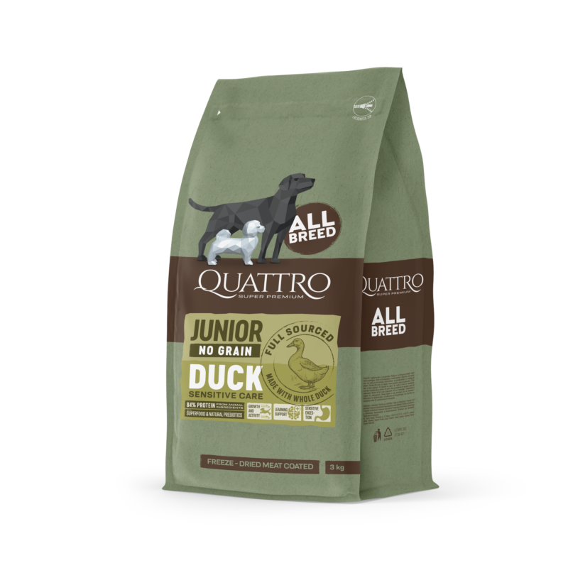 Quattro All breed Junior sausas begrūdis maistas su antiena 3 kg