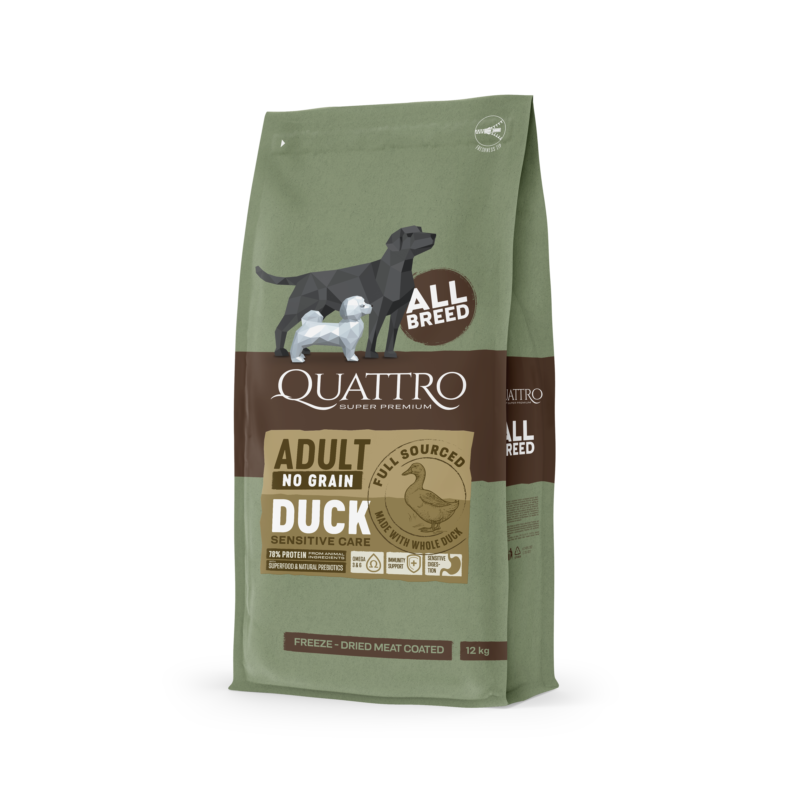 Quattro All breed Adult sausas begrūdis maistas su antiena 12 kg