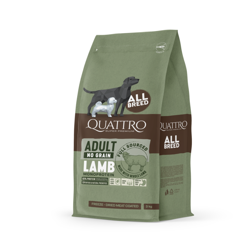 Quattro All breed Adult sausas begrūdis monoproteininis maistas su ėriena 3 kg