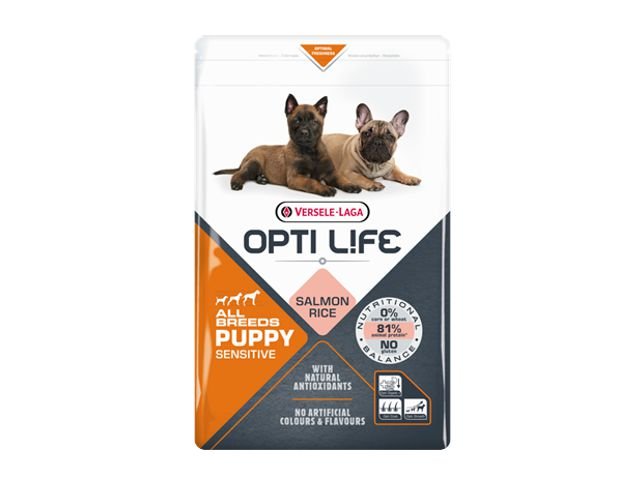 Opti Life Puppy Sensitive su lašiša ir ryžiais 12.5 kg