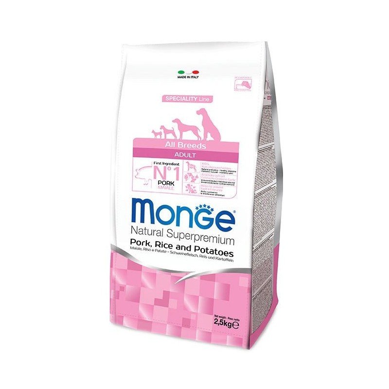 Monge spec. line adult sausas pašaras suaugusiems šunims su kiauliena ryžiais ir bulvėmis 2.5kg