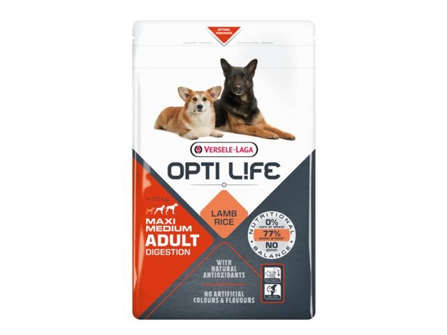 Opti Life Adult Digestion Medium & Maxi su ėriena ir ryžiais 12.5 kg