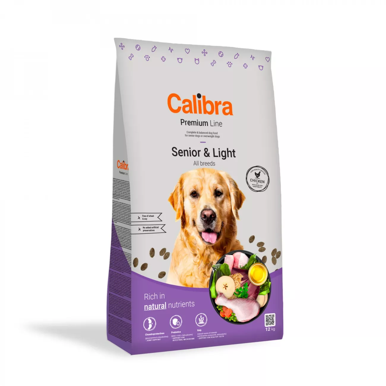 CALIBRA Dog Premium Line Senior & Light sausas maistas vyresnio amžiaus šunims su vištiena 3 kg