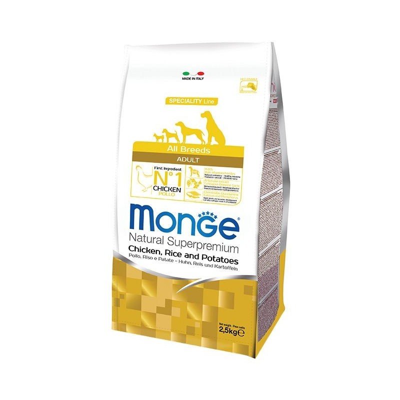 Monge spec. line monoprotein adult sausas pašaras visų veislių suaugusiems šunims su vištiena ryžiais bulvėmis  2.5kg