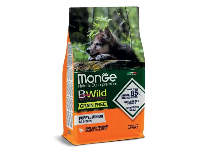 Monge Dry Dog Puppy&Junior GRAIN FREE Duck & potatoes 2.5 kg