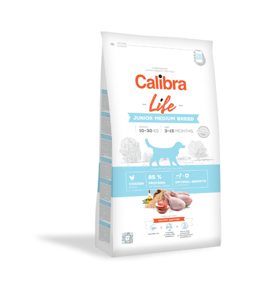 CALIBRA Dog Life Junior Medium Breed Chicken sausas maistas jauniems vidutinių veislių šunims su vištiena 12 kg